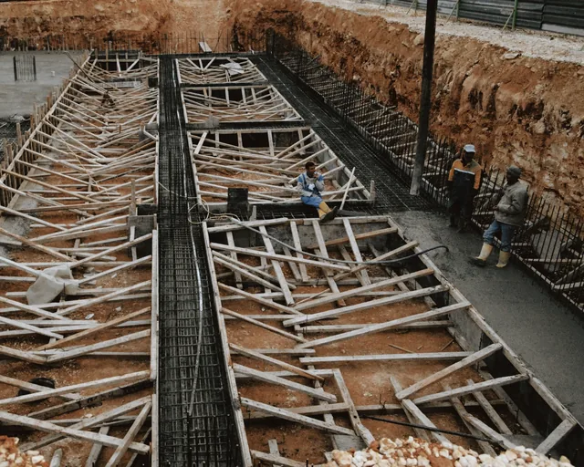 Foundation excavation with formwork and rebar