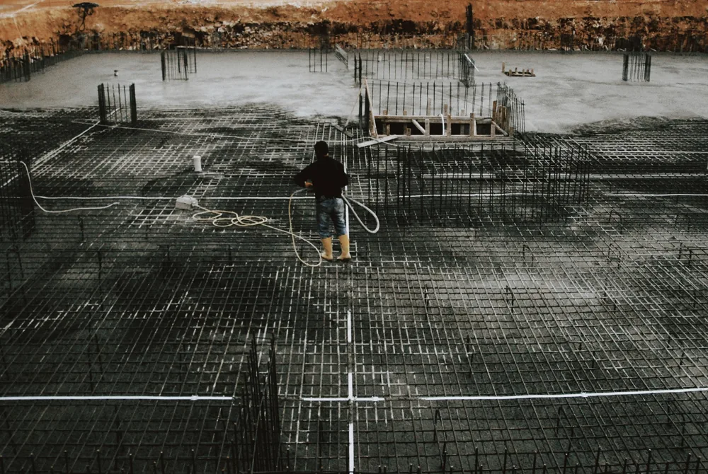 Rebar grid over a large concrete slab
